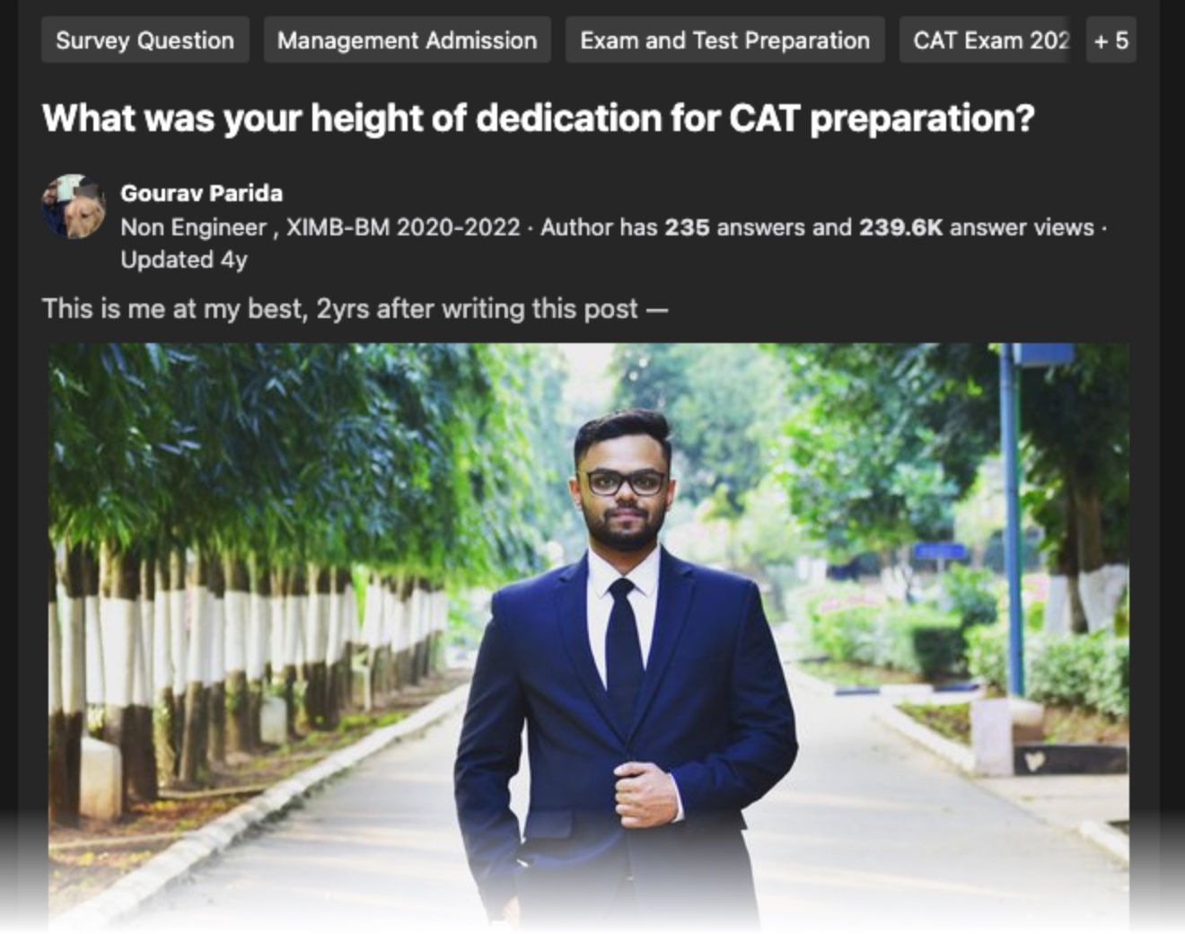 Screenshot of Gourav Parida's Quora answer on CAT preparation